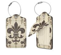 Targhette per bagagli a forma di cavaliere con motivo Fleur-De-Lis e Coat Arms, 4 pezzi, per valigie, in pelle, impermeabili, per la privacy, con nome, etichetta identificativa e anello in metallo