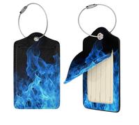 Targhette per bagagli blu con fiamma, 1 per valigie, impermeabili, in pelle, per la privacy, con nome, etichetta identificativa e anello in metallo, etichette per bagagli per donne e uomini, da