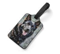 Targhette per bagagli con cane da pastore tedesco, con scheda informativa e cinturino staccabile, in poliuretano resistente, antigraffio, identificativo per valigie, borse da viaggio, zaini e borse da