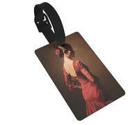 Targhette per bagagli con donna che indossa un vestito spagnolo rosso, etichetta identificativa per valigie, ideale per viaggi da crociera zaino borsa