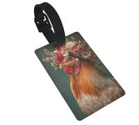 Targhette per bagagli con gallo che indossa il cofano con fiori, etichette identificative per valigie, ideali per viaggi e crociere