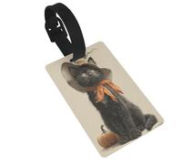 Targhette per bagagli con gatto nero vintage con fiocco arancione, etichetta identificativa per valigie, ideale per viaggi da crociera zaino borsa