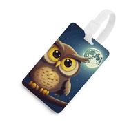 Targhette per bagagli con gufo e luna gialla, porta carte per bagagli per valigie con scudo per la privacy, borsa da viaggio, targhetta identificativa, per uomini e donne, zaino, stile bianco