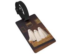 Targhette per bagagli con la famiglia di fantasmi seduti sul divano, etichette identificative per valigie, ideali per viaggi e zaini da crociera