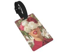 Targhette per bagagli con labbra rosse donna, peonie, gigli, fiori, etichette identificative, etichette per valigie, ideali per viaggi e crociere