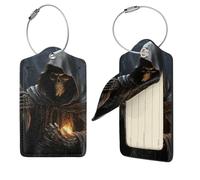 Targhette per bagagli in pelle impermeabile, con scritta in lingua inglese "Grim Reaper", 2 pezzi, per valigie, etichette per la privacy, con nome identificativo e anello in metallo, per donne e