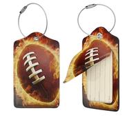 Targhette per bagagli in pelle PU con motivo football americano fiammeggiante, etichette identificative da viaggio, con protezione della privacy e anello in acciaio inox, per borse da viaggio per