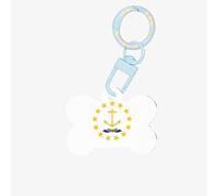 Targhette per cani in acrilico con stampa della bandiera dello stato del Rhode Island, portachiavi in acrilico a forma di osso per cani e gatti