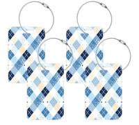 Targhette per valigie in acrilico blu e bianco con griglia dei sogni, etichette per bagagli, etichette identificative per bagagli, set di 4 etichette per valigie
