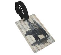 Targhette rustiche in legno con sagoma di alberi di pino e orso, etichette per bagagli, etichette identificative per valigie, ideali per viaggi e zaini da crociera