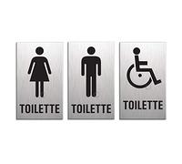Targhette Toilette Donne + Uomini + DIsabili | Set di 3 | Ottica in Acciaio Inox | autoadesivo 100x60 mm | No.44690-S