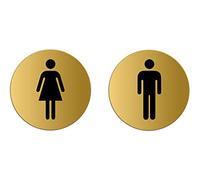 Targhette Toilette WC Donne Uomini Set di 2 Targa Ø 75 mm color oro auto-adhesiva