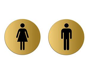 Targhette Toilette WC Donne Uomini Set di 2 Targa Ø 75 mm color oro auto-adhesiva