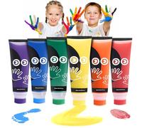 Taricor Set di 6 colori per le dita, atossici, sicuri per i bambini, con spugna, 6 x 75 ml, lavabili per impronte di mani dei bambini, forniture artistiche per bambini, regali per l'apprendimento