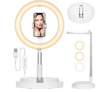 TARION Anello luminoso con supporto: anello luminoso a LED da scrivania da 11,8 '' con supporto per telefono, illuminazione ad anello pieghevole per selfie, foto, videoconferenze, trucco, streaming