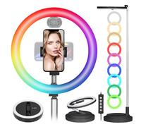 TARION Luce ad anello pieghevole con supporto, portatile, 11,8 pollici, per selfie, luce ad anello RGB, 17 modalità di colore, luce circolare con supporto per telefono e supporto per scarpa fredda,