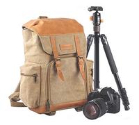 TARION M-02 Zaino Fotografico Viaggio Zaino Fotocamera Tela per Camera Obiettivo Treppiedi PC Zaino Camera Zaini per Fotocamere Zaino Foto Compatto Trekking Cachi