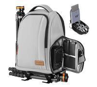 Tarion, zaino per fotocamera impermeabile, grande capacità, con scomparto per computer portatile da 15", copertura antipioggia per donne e uomini, treppiede, colore: grigio