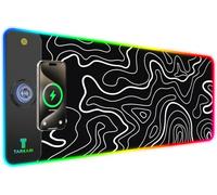 TARKARI Tappetino per mouse RGB con ricarica wireless magnetica, grande, impermeabile, 80 x 40 cm, superficie ultra liscia, base in gomma antiscivolo, tappetino da scrivania per tastiera e laptop