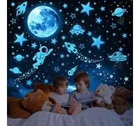 Tarklanda 1199 Pezzi Adesivi da Parete Fluorescenti Stelle Luna Puntini Astronauta Fluorescenti Decorazione Adesivo Murali Sticker da Muro per la Casa Camera da Letto Cameretta Finestra Soggiorno