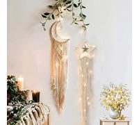 Tarklanda Acchiappasogni Macrame con LED String Light Boho Decorazioni Fatti a Mano Dreamcatcher Macrame da Parete Acchiappasogni Luna Stella Regalo Decorazioni da Parete Camera da Letto Ragazza