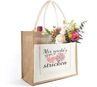 Tarklanda Borsa in iuta da donna con scritta Mir reicht's ich geh stricken, iuta Tote Bag per conservare a maglia, in iuta da donna, regalo per la nonna mamma per compleanno, Natale