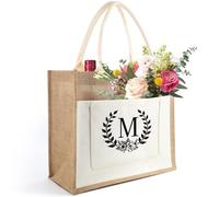 Tarklanda Borsa Tote in Juta Iniziali, Borsa per la Spesa Juta Donna con Lettere Floreale, Personalizzate Borsa di Iuta con Nome, Regali per Amica, Donna, Mamma, Compleanno, Festa della mamma (M)