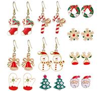 Tarocat 10 Paia Orecchini Pendenti Natalizi Set, Orecchini di Natale, Orecchini Natalizi Gioielli, Orecchini di Natale Ghirlanda Regali di Natale, Orecchini Natalizi Pendenti Donna