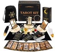 Tarocchi con libro guida, set di 78 mazzi di tarocchi neri con tovaglia, pietre chakra, sacchetto di velluto e altro, carte classiche per tarocchi per principianti, gioco di predizione della fortuna