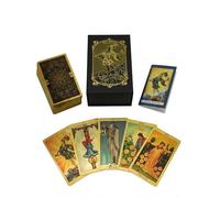 Tarocchi in Lamina d’Oro 78 Carte con Guida Inglese da 36 Pagine, Mazzo Waite in PVC Impermeabile e Antipiega per Principianti, Motivo Oro