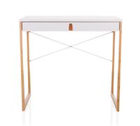 hjh LIVING Scrivania con 1 cassetto 80x42 cm TAROLO II Struttura in bambù, Piccola scrivania in Stile scandinavo, scrivania per Computer, Bianco