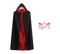 TAROME Mantello Vampiro Mantello Cappuccio Nero Rosso mantello Vampiro Adulto con Cappuccio Nero Rosso con Sanguinanti Tatuaggi Temporanei per Carnevale Halloween Accessori Oggetti di Scena (170cm)