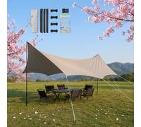 Tarp Campeggio Impermeabile, Tende Da Spiaggia Portatile Con 2 Pali E Corde A Vento, Telo Ombreggiante Per Esterno, Gazebo Leggero Da Mare, 4.4x4.5m/4.4x5.6m(Gold,4.4x5.6m)