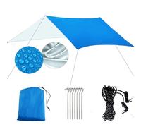 Tarp Camping Impermeabile, Telo con Rivestimento in Argento, Parasole e Antipioggia per Amaca, Stuoia da Picnic per Outdoor, Escursionismo, Spiaggia - Picchetti Corde Inclusi(Blue)