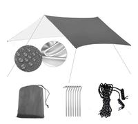 Tarp Camping Impermeabile, Telo con Rivestimento in Argento, Parasole e Antipioggia per Amaca, Stuoia da Picnic per Outdoor, Escursionismo, Spiaggia - Picchetti Corde Inclusi(Gray)