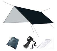 Tarp Camping Impermeabile, Telo con Rivestimento in Argento, Parasole e Antipioggia per Amaca, Stuoia da Picnic per Outdoor, Escursionismo, Spiaggia - Picchetti Corde Inclusi(Nero)