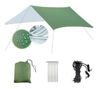 Tarp Camping Impermeabile, Telo con Rivestimento in Argento, Parasole e Antipioggia per Amaca, Stuoia da Picnic per Outdoor, Escursionismo, Spiaggia - Picchetti Corde Inclusi(Green)