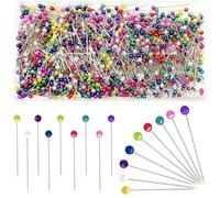 Tarqite 1000 Spilli con Testa, Spilli in Acciaio Inossidabile da 38 mm, Spille con Testa in Vetro Colorato, Spille con Scatola in Plastica Trasparente per Fai da Te, Gioielli, Cucito e Orli