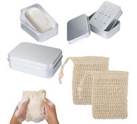 Tarqite 2 pezzi portasapone in alluminio, portasapone con griglia di sgocciolamento e 2 retine per sapone, portasapone da viaggio e da casa per sapone da barba, shampoo solido, piccoli oggetti