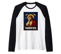 TARRIFIED Statua di Gesù Cristo divertente Facepalm Pinguini volanti Maglia con Maniche Raglan