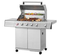 Tarrington House Barbecue a Gas con 4+1+1 Bruciatori Glenwood, Acciaio Inox, Coperchio con Termometro, Piastra, Accensione Elettrica, Argento