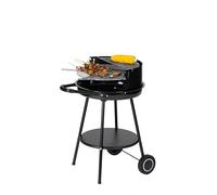 Tarrington House Barbecue rotondo a carbone Deluxe, acciaio, griglia di cottura cromata e regolabile in altezza, paravento e griglia scaldavivande, vaschetta in ceramica smaltata, con 2 ruote, nero