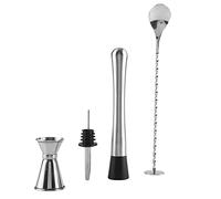 TARSHYRY 4 Pezzi Set Durevoli Strumenti per Miscelare Cocktail in Acciaio Inossidabile Cucchiaio da Bar Misurino Shaker Beccuccio per Bottiglia per Bar Domestico Festa Kit Professionale (15/30 ml)