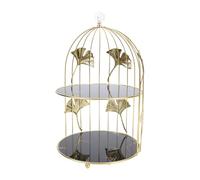 TARSHYRY Alzata per Cupcake a Gabbia per Uccelli, Espositore per Torte in Vetro e Ferro a 2 Livelli per Cosmetici Gioielli, con Decorazioni in Oro per Matrimoni