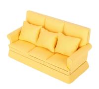 TARSHYRY Divano della Casa delle Bambole con Cuscino, Mobili per Bambola Stoffa in Legno con Mini Divano da Cuscino da 3 Pezzi per la Decorazione della Casa delle Bambole (YELLOW)
