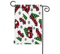 Tartan Check Natale Trasporto Benvenuto Giardino Bandiera,Fiocco di Neve Abeti Camion Auto Linee Rosse Fattoria Giardino Bandiere 12x18 Pollici Bandiera Cortile Banner Portico Bandiere Per Patio Pra