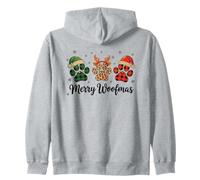 Tartan Natalizio con Stampa a Zampa di Merry Woofmas e Motivi leopardati Felpa con Cappuccio