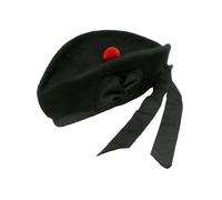 Tartancity Berretto classico scozzese Balmoral 100% lana, design tradizionale, colore nero Piper Glengarry cappelli con pompon rosso, Nero , 61