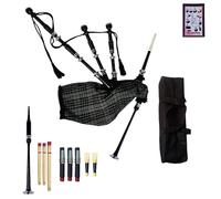 Tartancity Cornamusa delle Highland Highland - Cornamusa scozzese grigia con supporti argentati, set completo di droni, ance per esercitazione, libro tutor, borsa per il trasporto, tubi tradizionali