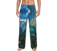 Tartaruga animale marino galleggiante sott'acqua sopra la barriera corallina pantaloni pigiama divertenti da uomo con tasche, pantaloni pigiama di Halloween, adatti da indossare a casa., Nero , L